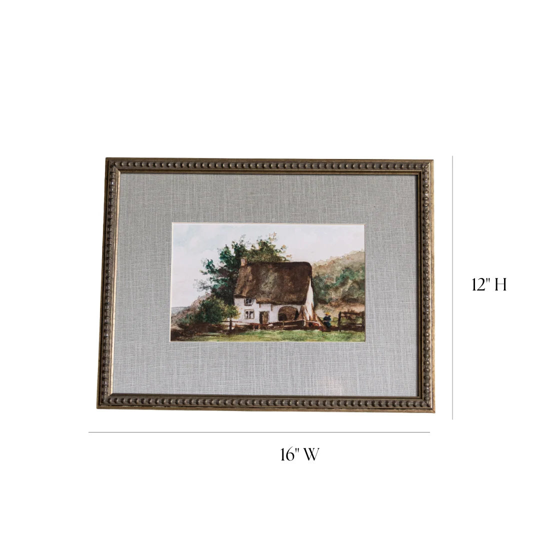 Vintage Watercolor Cottage House Framed Art Large