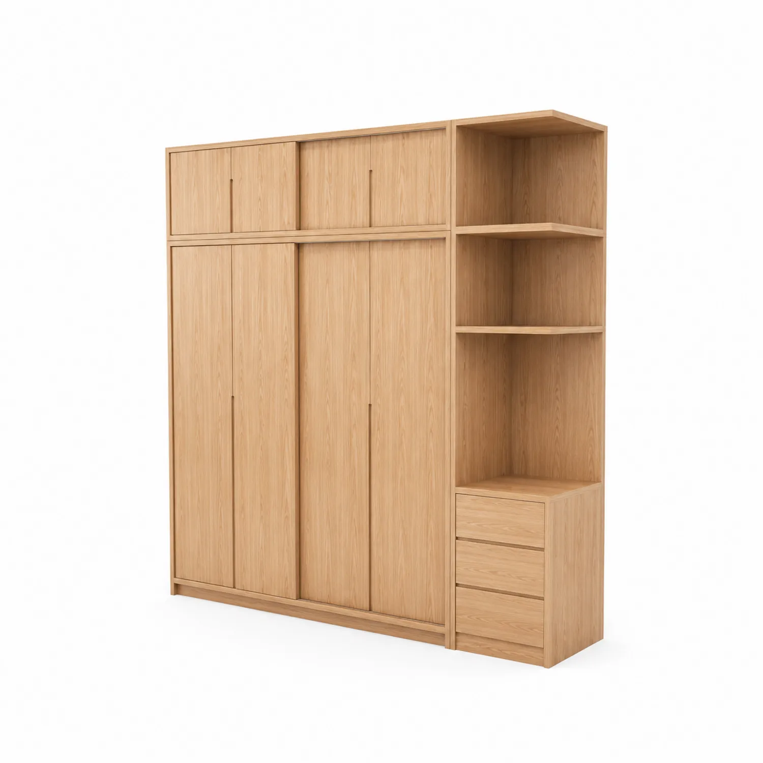 Kleiderschrank aus Eichenholz mit Schiebetüren und Regalen 200x60x240cm Natur