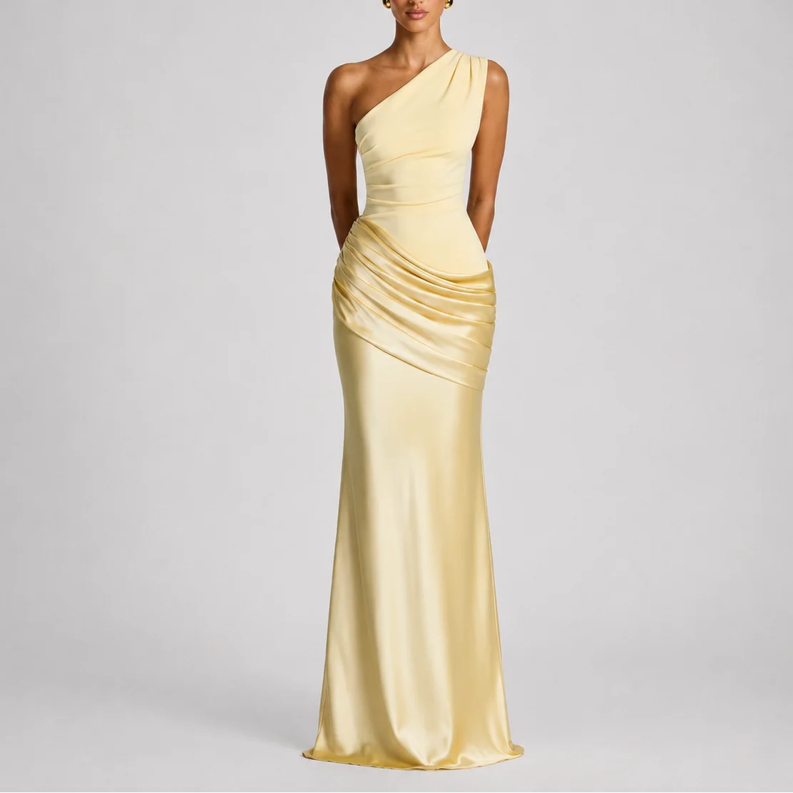 Womena??s One Shoulder Maxi Dress Elegant Draped Silhouette