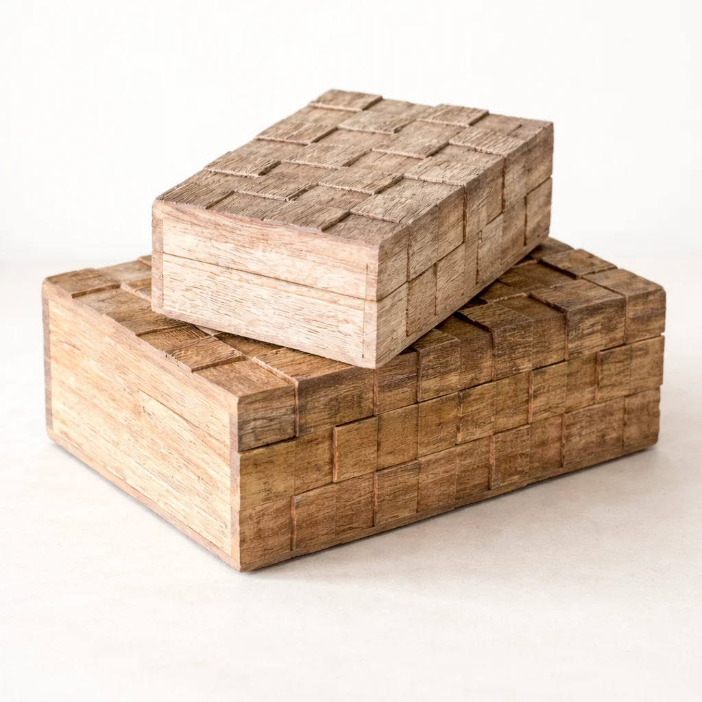 Wooden Weave Storage Boxes Set