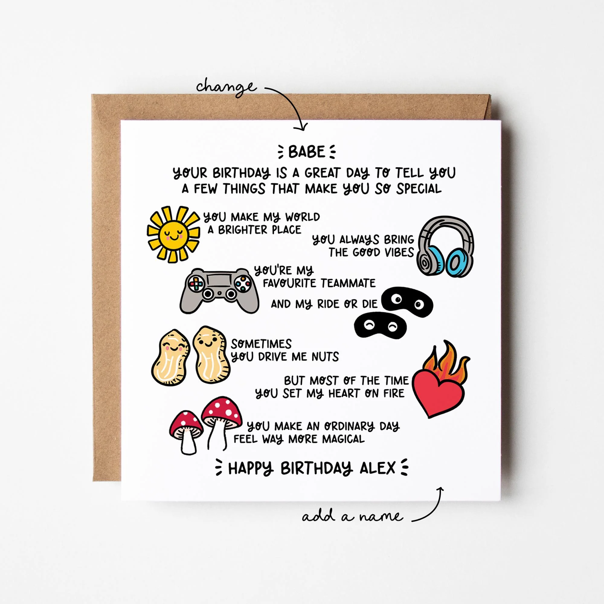 Girlfriend Birthday Card, Cute Funny Relationship Card with Kraft Envelope