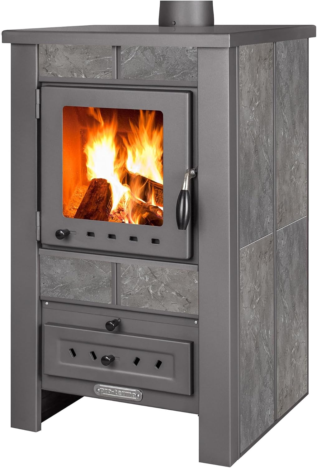 ProTermo Alpina G Anthrazit Kaminofen mit Schamottstein - 8 kW Heizleistung - Kaminofen Holzofen mit Sichtfenster, Bauart 1