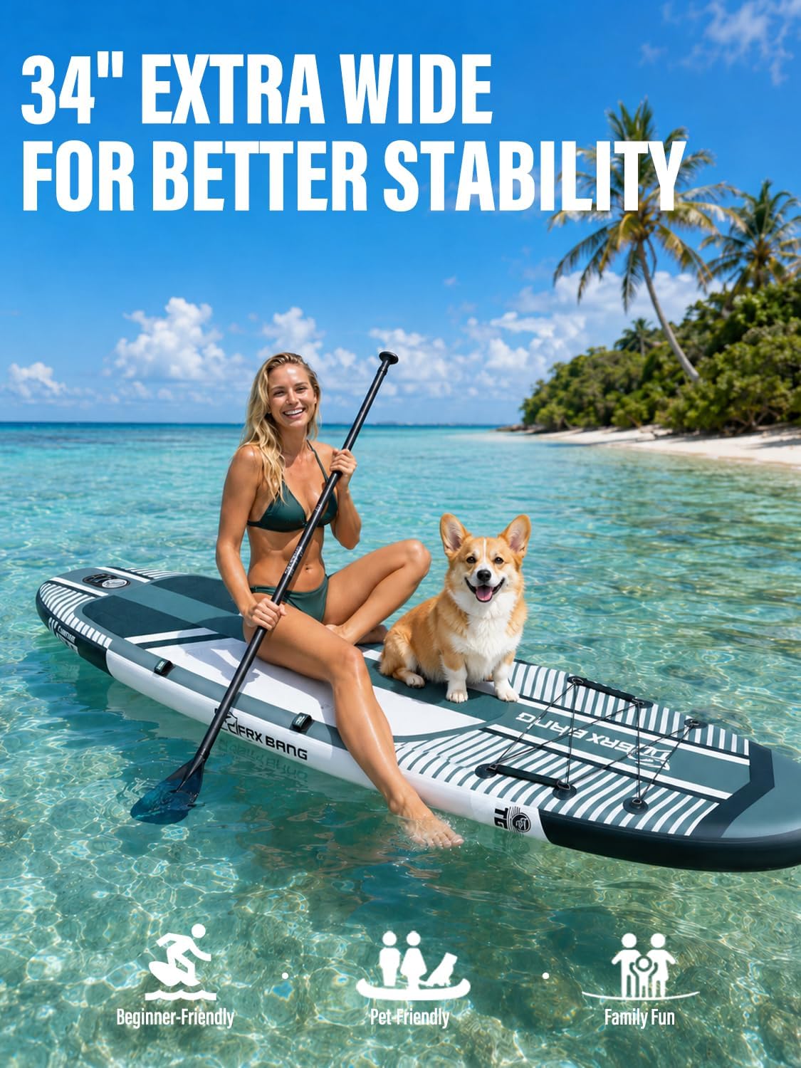 TIGERXBANG Aufblasbares Stand-Up-Paddle-Board mit Zubehör 335 × 86 × 15 cm, SUP Board für Erwachsene, Kollektion Shadow