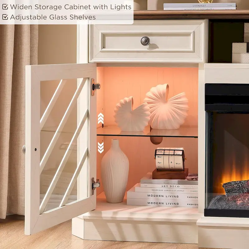 Farmhouse TV Stand with 3-Sided Fireplace, Entertainment Center