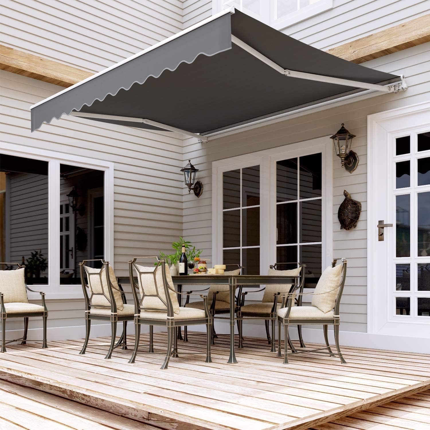 Awning with Extendable Arms 300 x 250 cm, UV Rays Arm Awning with Articulated Arm, Wall Mount, Crank Handle, Aluminium/Polyester, for Outdoors, Terraces, Balcony, Grey