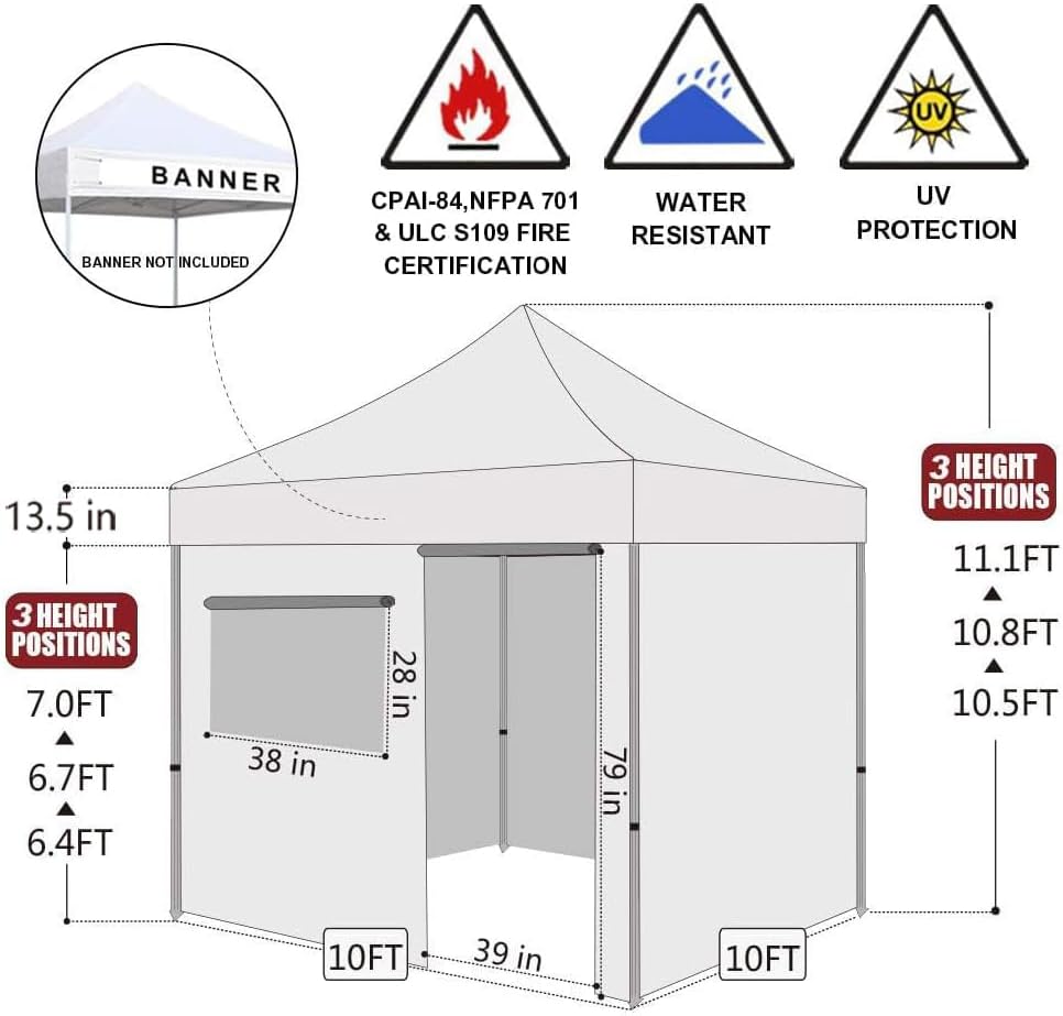 Eurmax USA 10'x10' Pop-up Canopy Tent Commercial Instant Canopies with 4 Removable Zipper End Side Walls and Roller Bag  Bonus 4 SandBags(White)