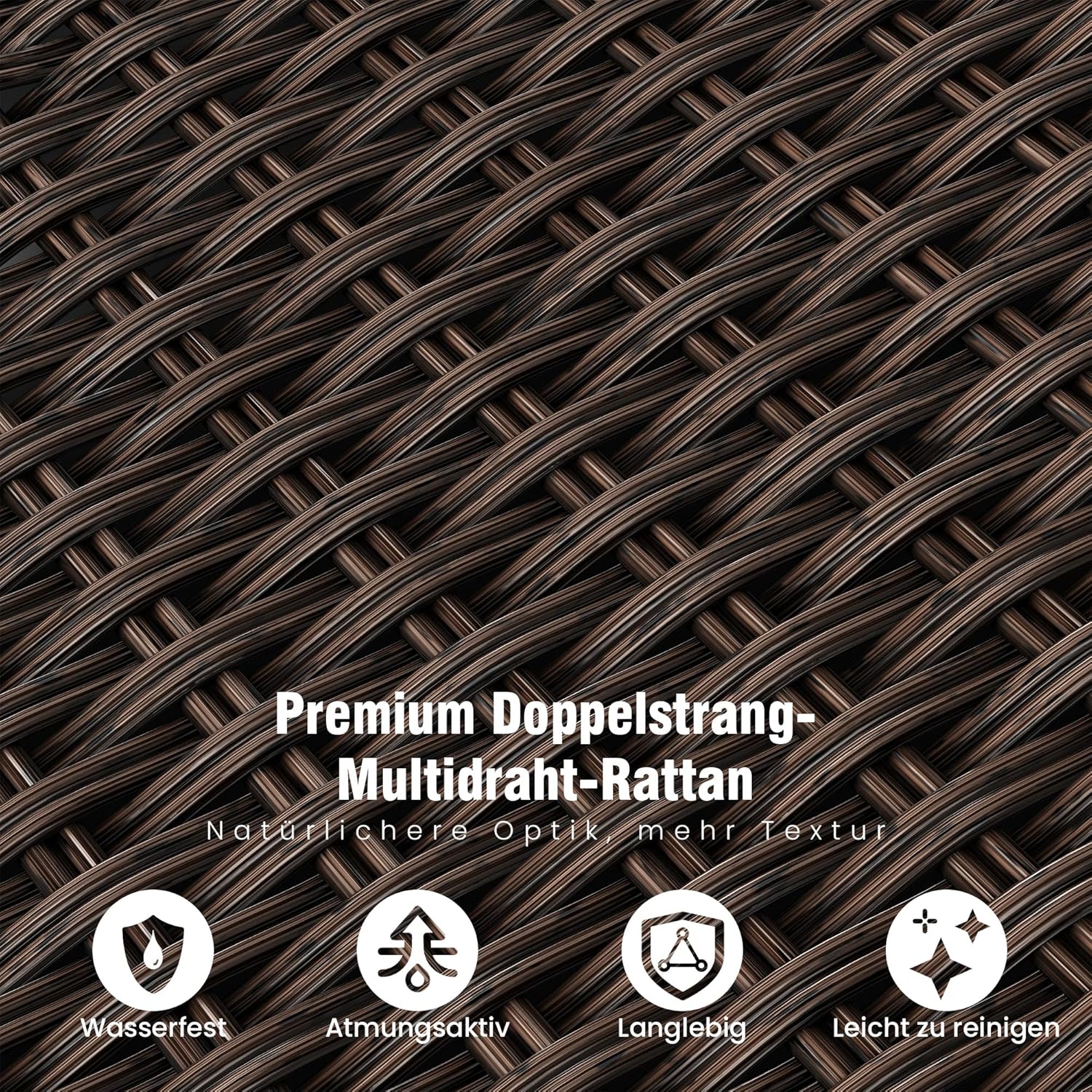 Amopatio Relaxliege Liegesessel, Rattan Sonnenliege mit Verstellbar Rückenlehne und Klapptisch, Outdoor Gartensessel wetterfestes, für Terrasse, Garten, Balkon – Beige & Braun
