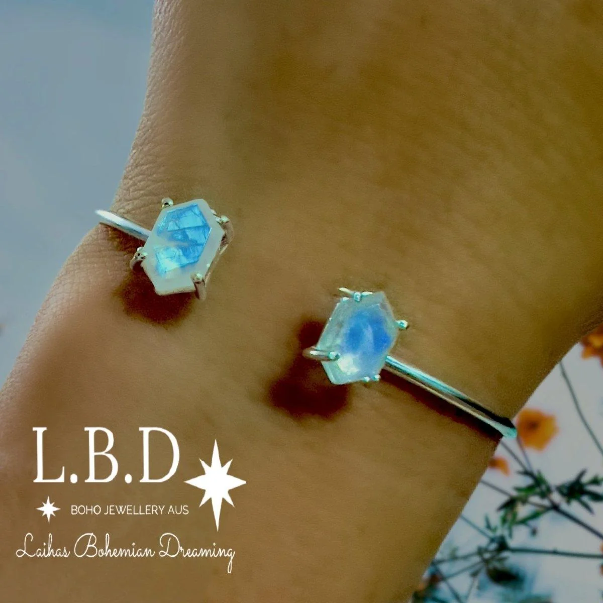 Laihas Miraculous Hexagon Moonstone Cuff Bangle