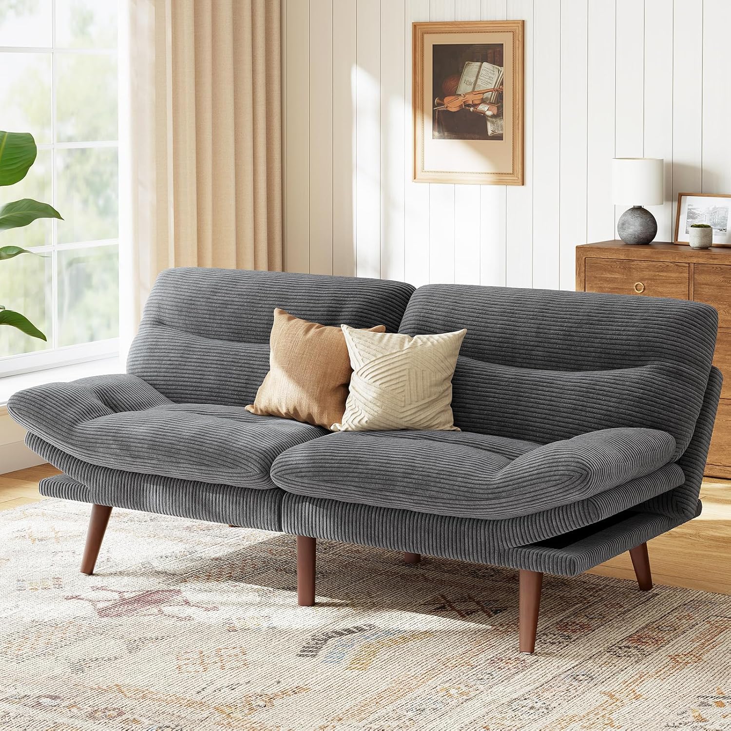 Futon Sofa Bed Futon Sofa with Adjustable Back and Armrests Converts to Small Sleeper Sofa Bed