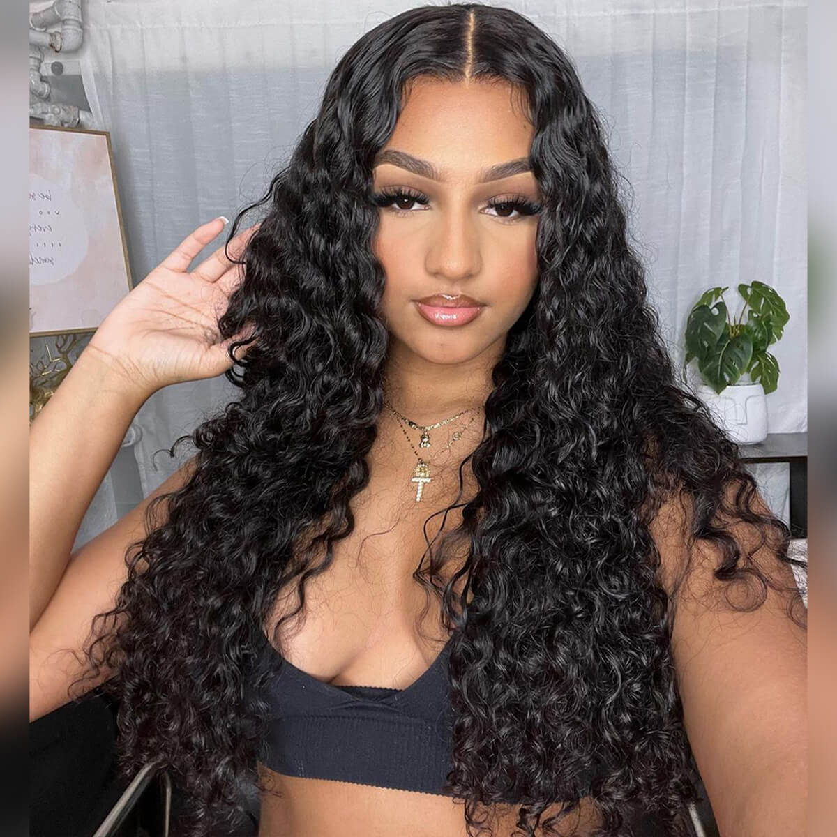$120 OFF 14-22 Inches Water Wave HD Lace Wig Pre-plucked Pre Bleached Human Hair Wigs