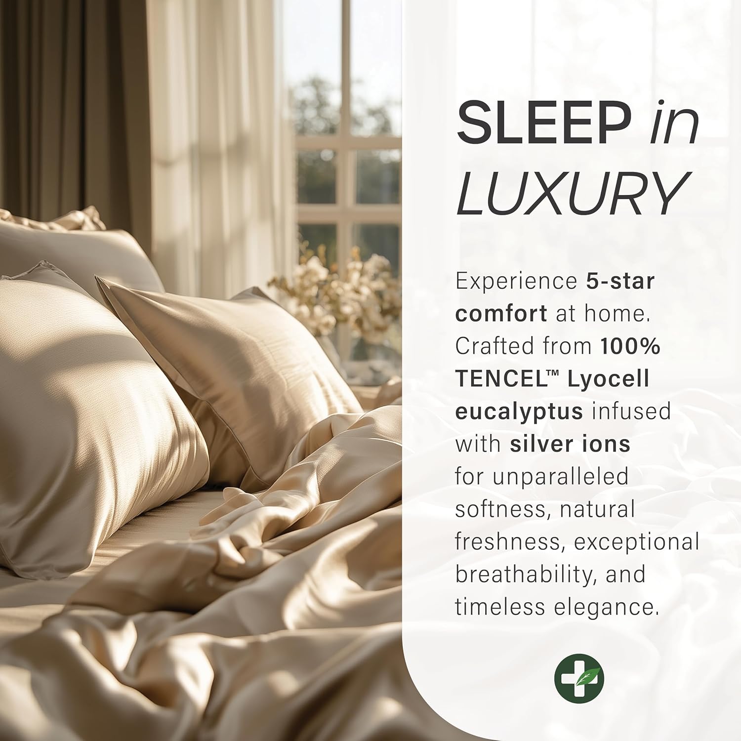 Eucalyptus Collection King Size Sheet w/Silver Ions | 100% Tencel | Ultra Soft | Cooling for Hot Sleepers | 18" Deep Pocket [Ivory]