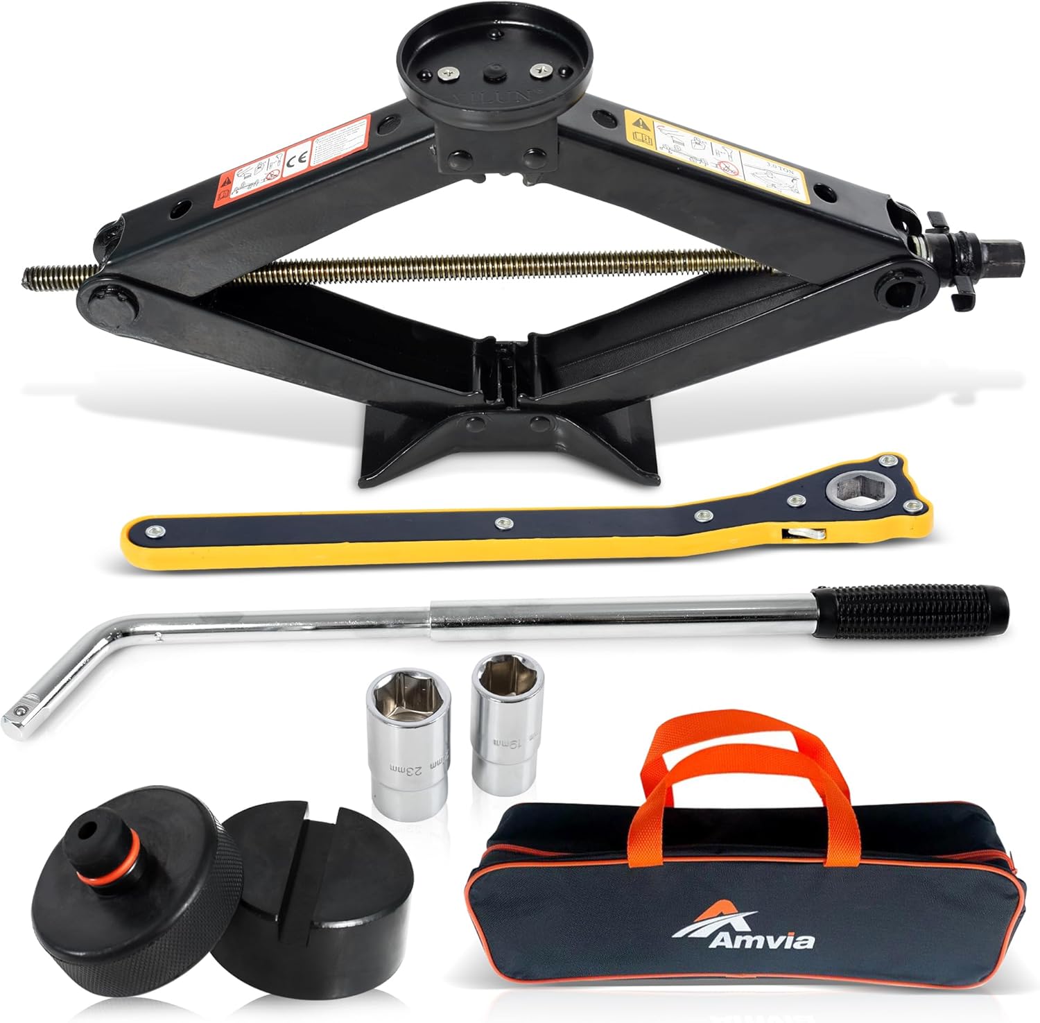 Kit cric per auto | Cric a forbice per auto da 1,5 tonnellate (3.300 libbre) Portatile, ideale per SUV e auto - Kit di emergenza universale per auto con chiave inglese
