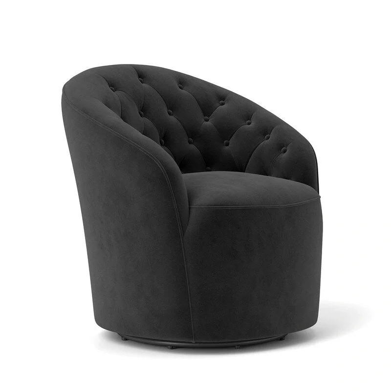 Velvet Upholstered 360 Degree Swivel Barrel Chair with Button Tufted Back