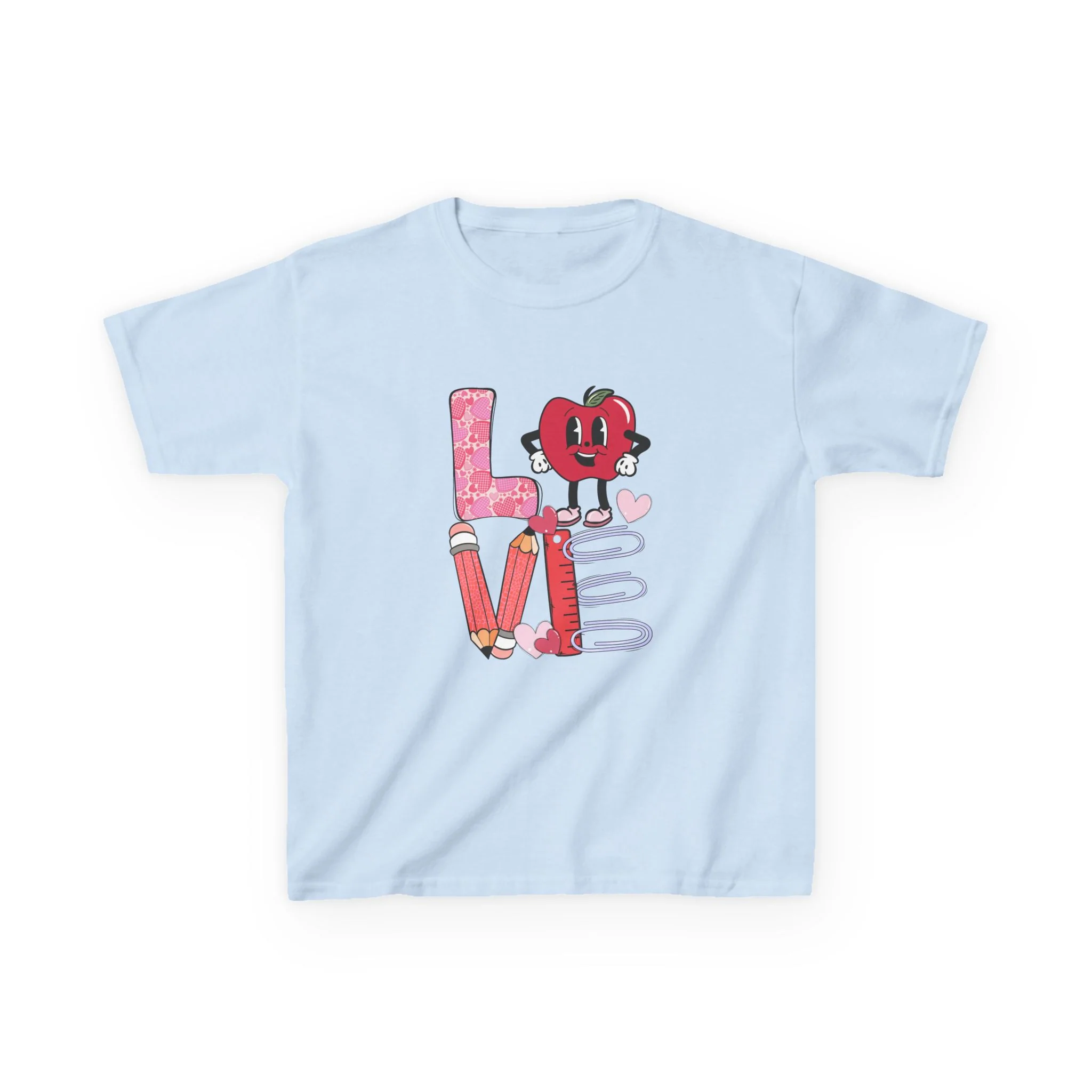 Love School Supplies Kids Tee | Heart Apple, Pencils & Notebook