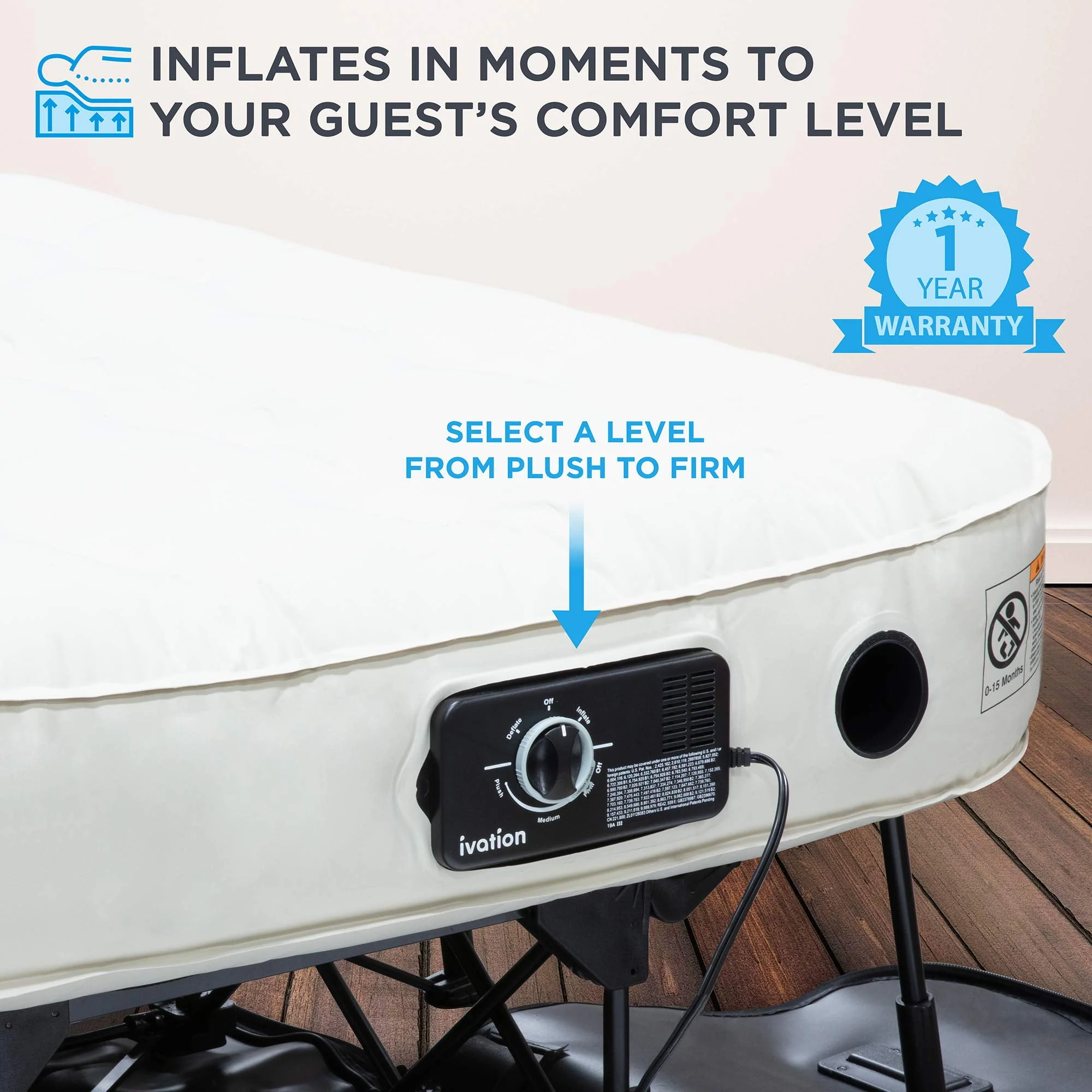 Ivation EZ-Bed Self Inflating Air Mattress Twin Air Mattress with Built In Pump & Case