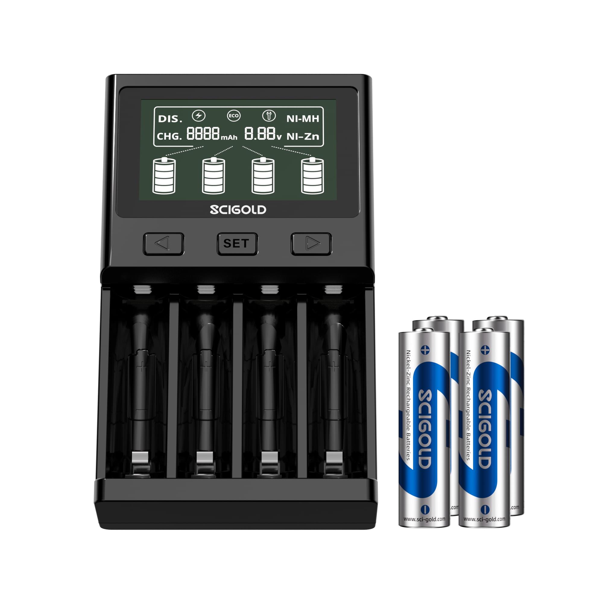 Scigold 4 Ni-Zn AA Batteries & Ni-Zn/Ni-MH Battery Fast Smart Charger