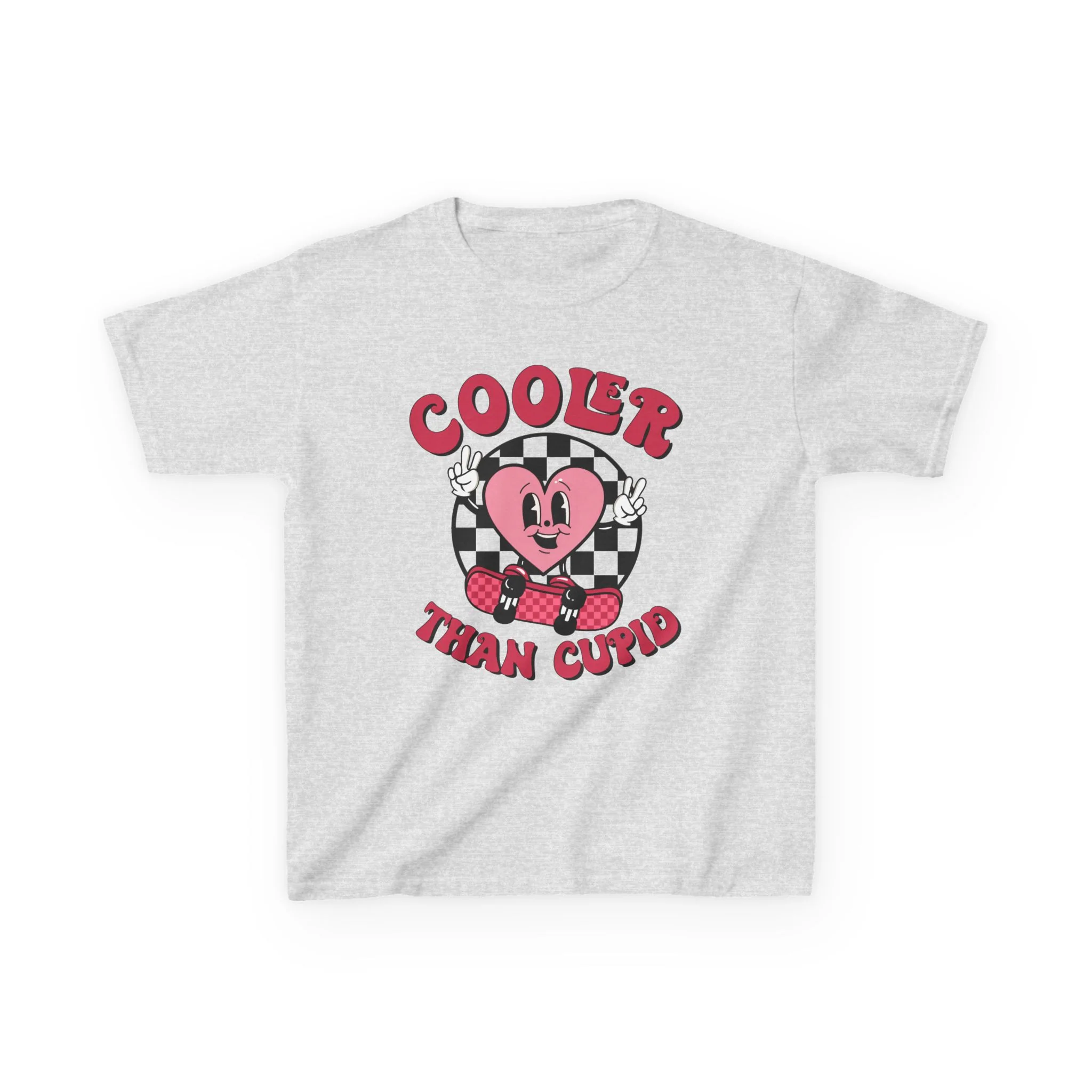 Cooler Than Cupid Kids Tee | Heart Character Checkerboard