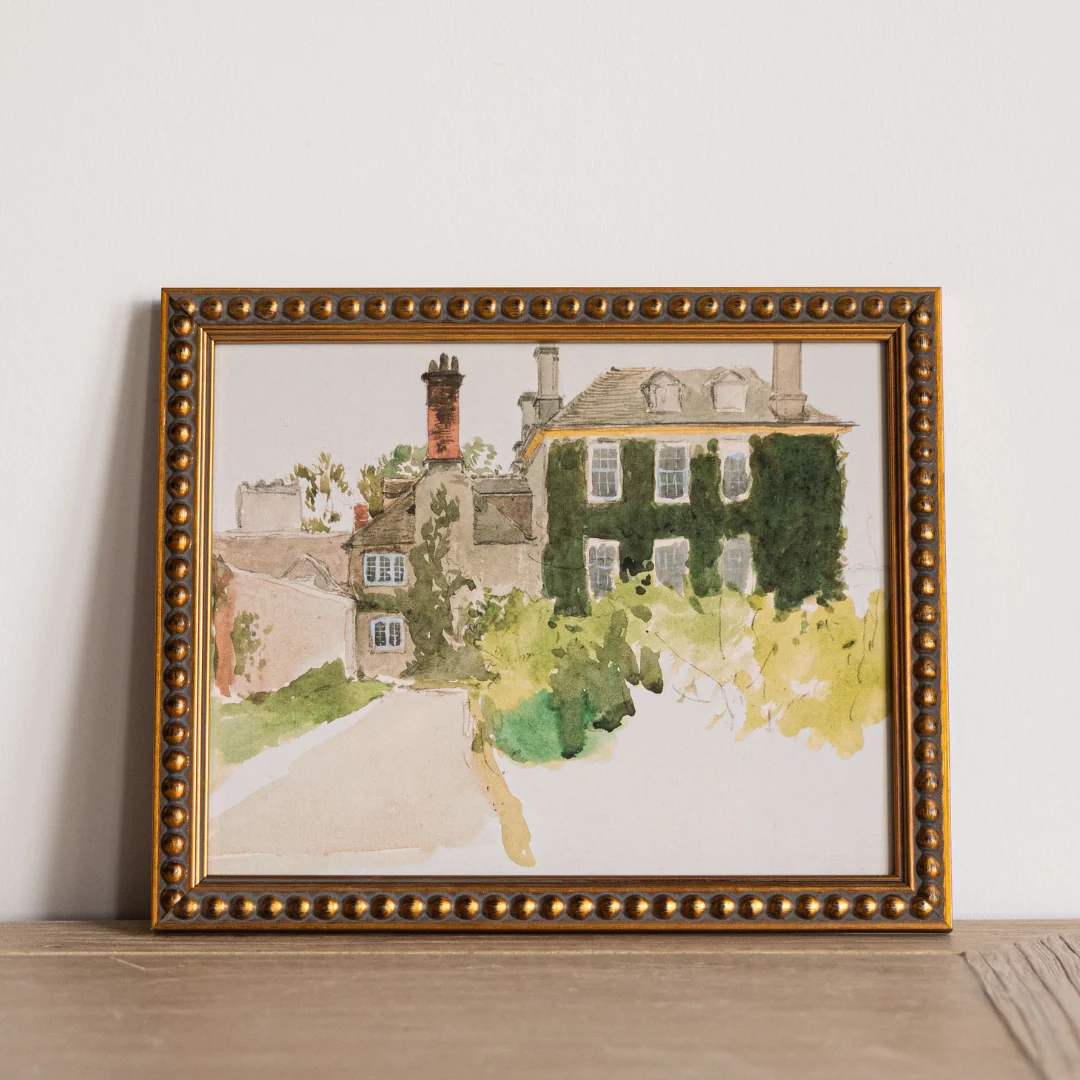 Vintage Watercolor Green House Framed Art