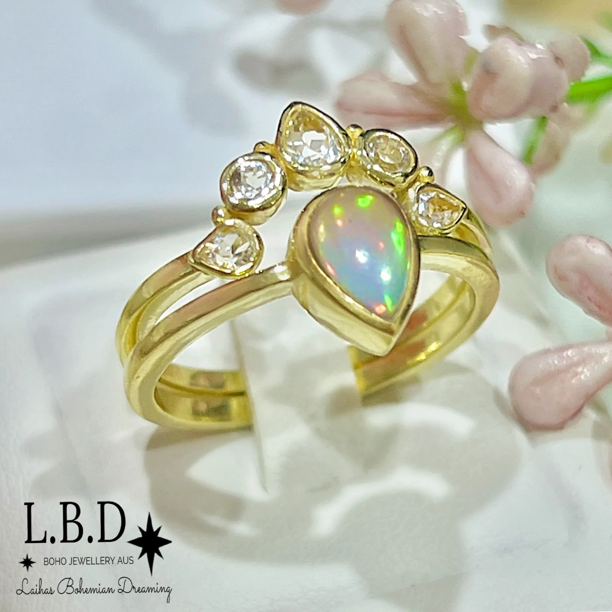 Laihas Queen Of Cups Gold Topaz and Opal Ring Set