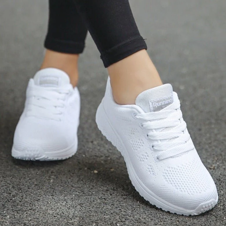 Women��s Breathable Wide-Fit Walking Shoes Lightweight Lace-Up Trainers
