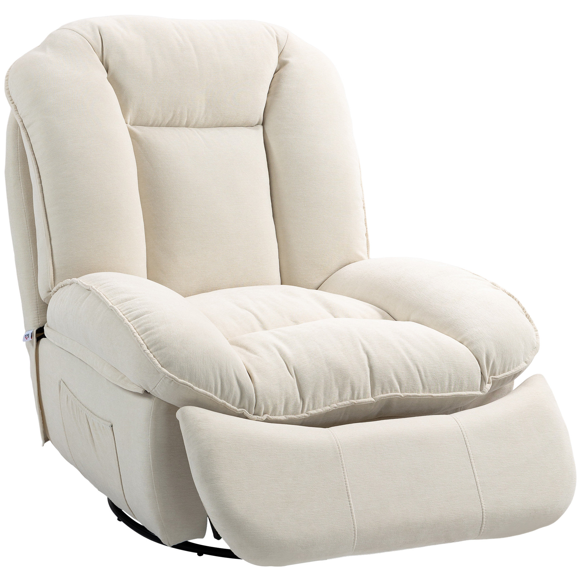 HOMCOM Relaxfauteuil, verstelbaar, 104x100x102cm/164x76cm, Crème Wit