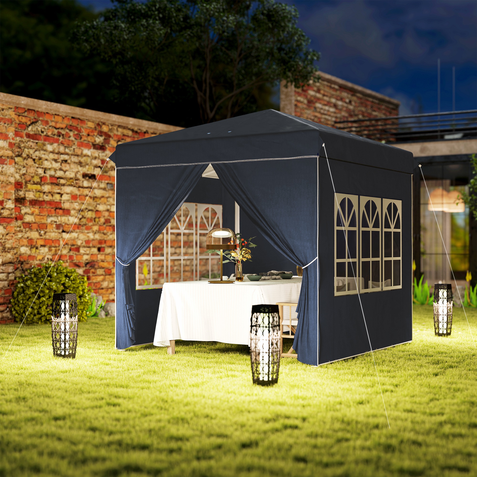Outsunny 2,5 x 2,5 m Pop-up Paviljoen met Zijwanden en Draagtas, UPF50+ Hoogteverstelbaar Tuinpaviljoen, Donkerblauw