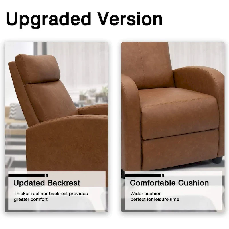 PU Leather Push-Back Recliner Chair, Brown / Black / Grey / Khaki / Red / Beige, Single