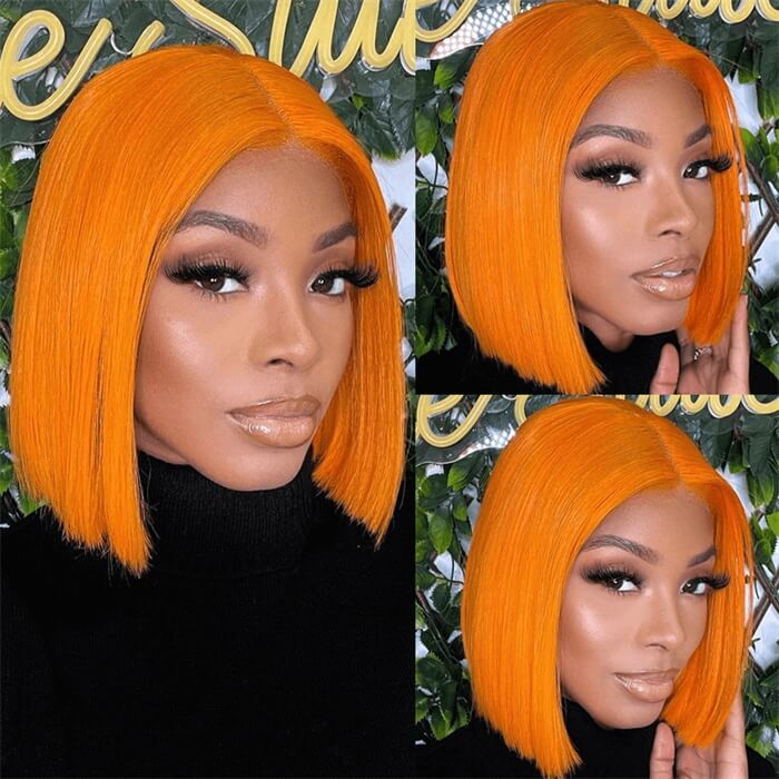 Short Orange Ginger 13x4 Lace Front Colored Straight Bob Wigs For Woman