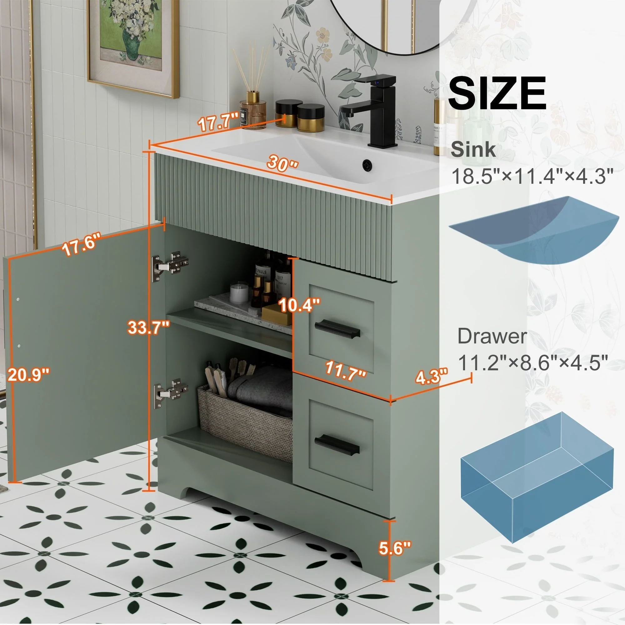 Wavy Line 30/36/48 Bathroom Vanity Set with Sink & Faucet
