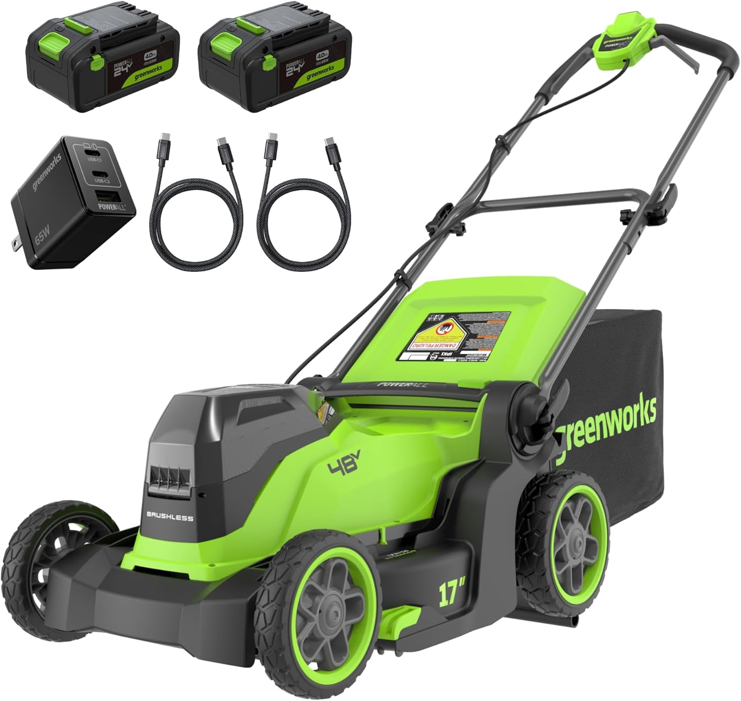 Greenworks 48V (24V x 2) Tosaerba a Batteria Li-Ion, Ampiezza di taglio 41cm, Tagliaerba Elettrico Batteria CON Due Batterie 4Ah e Caricabatterie Doppio MO48L422-01
