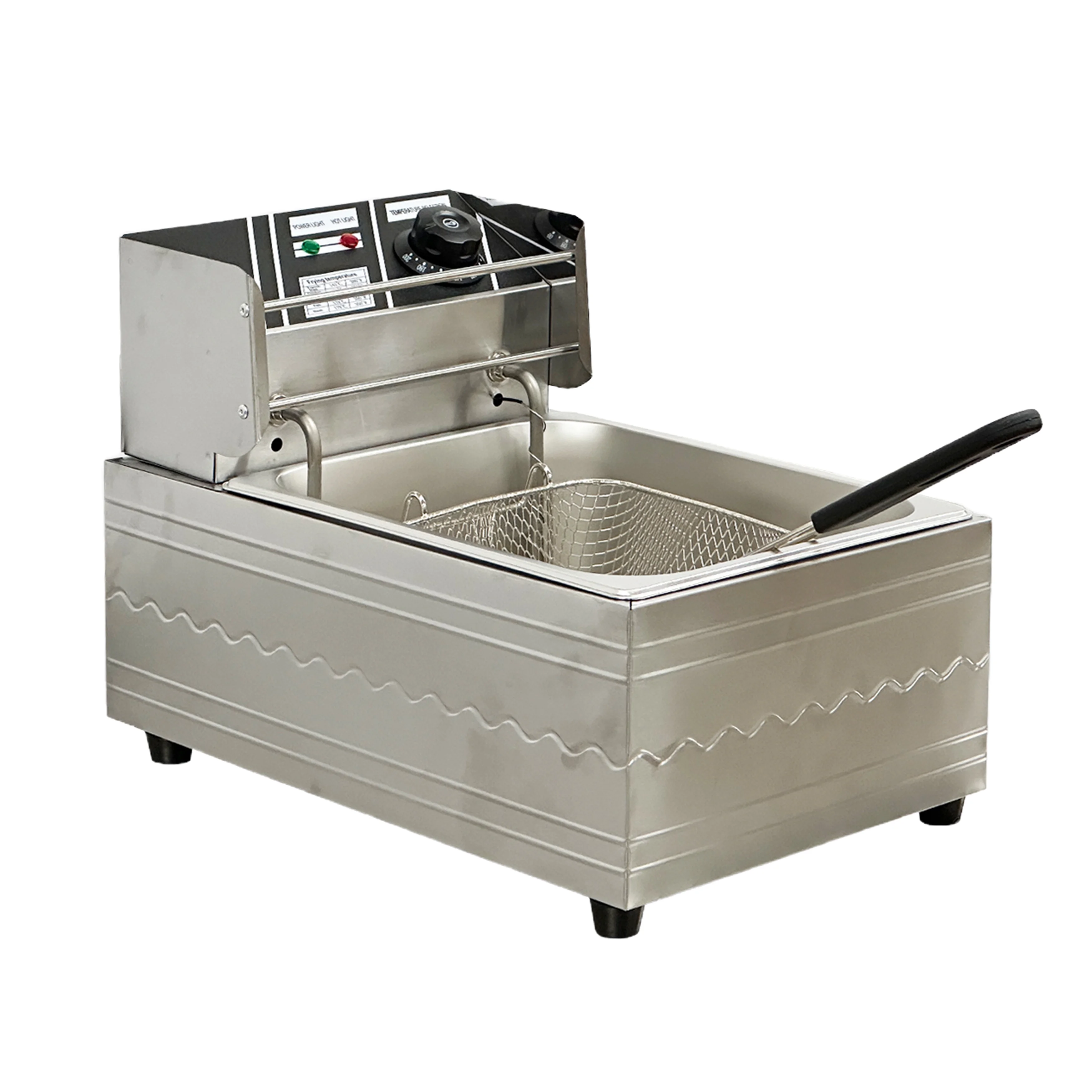 Elektrische friteuse 1600 W, roestvrijstalen tafelfriteuse met grote capaciteit, multifunctionele versterkte friteuse, enkele commerci?le kamer met 2,5 gallons