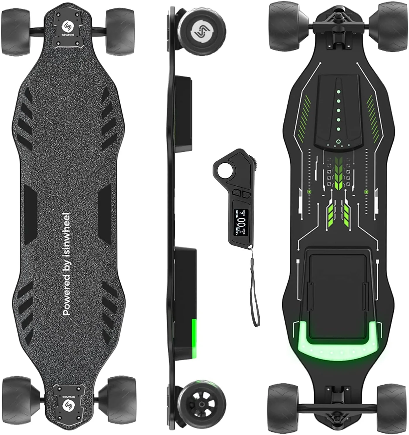 isinwheel V8 elektromos gördeszka távirányítóval, 1200 W-os kefe nélküli motor, IP54 vízálló, elektromos longboard