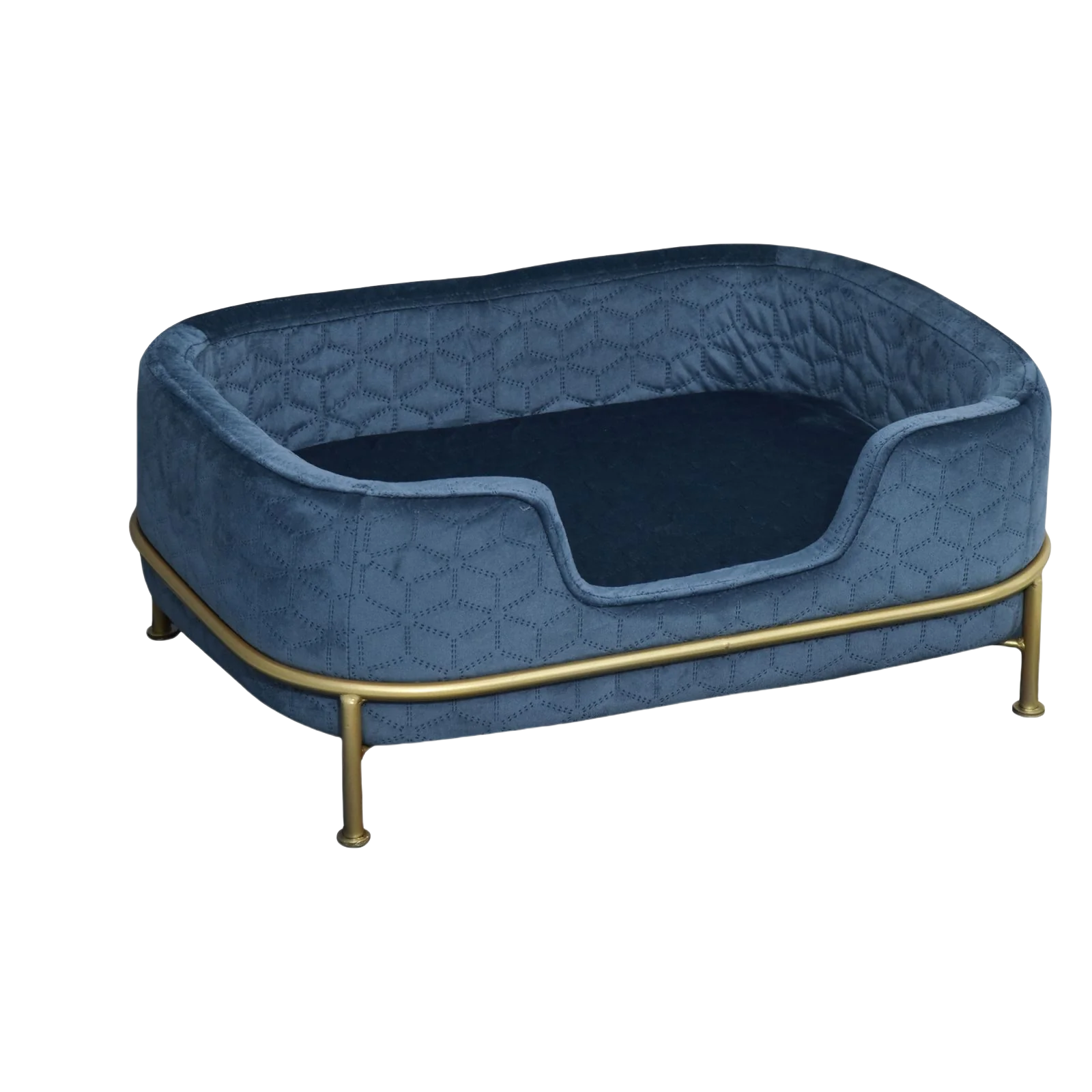 EASYCOMFORT Divano per Cani di Piccola Taglia o Gatti in Velluto Blu e Metallo Oro 63.5x43x24.5cm