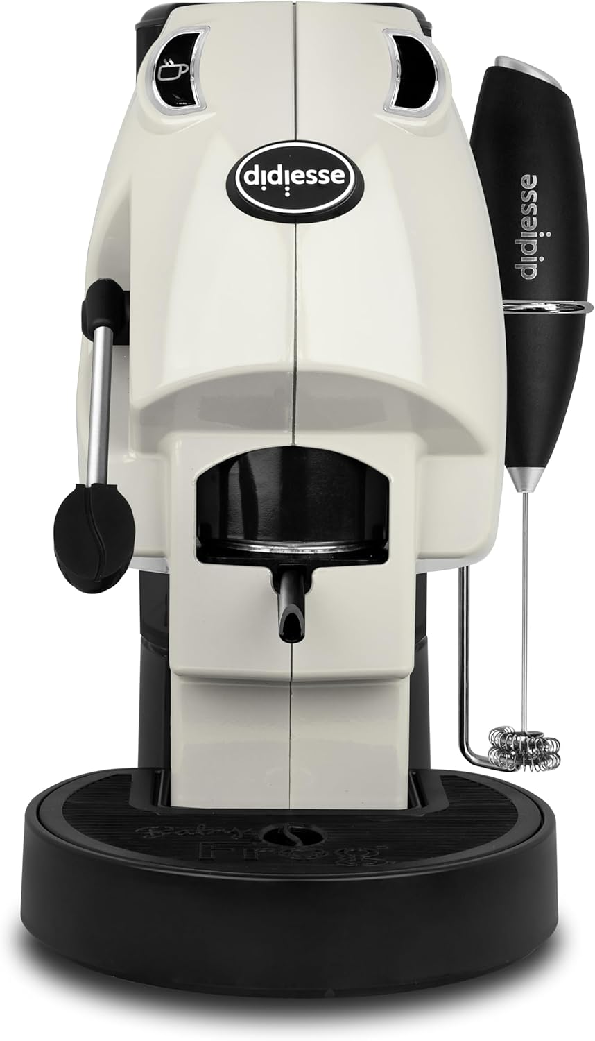 Didiesse Baby Frog Coffee & Tea – Macchina da Caffè a Cialde, con Frullino Montalatte e Doppio Portacialde per Caffè e Tè, Basso Consumo 450W, Erogatore Acqua Calda. (Avorio)