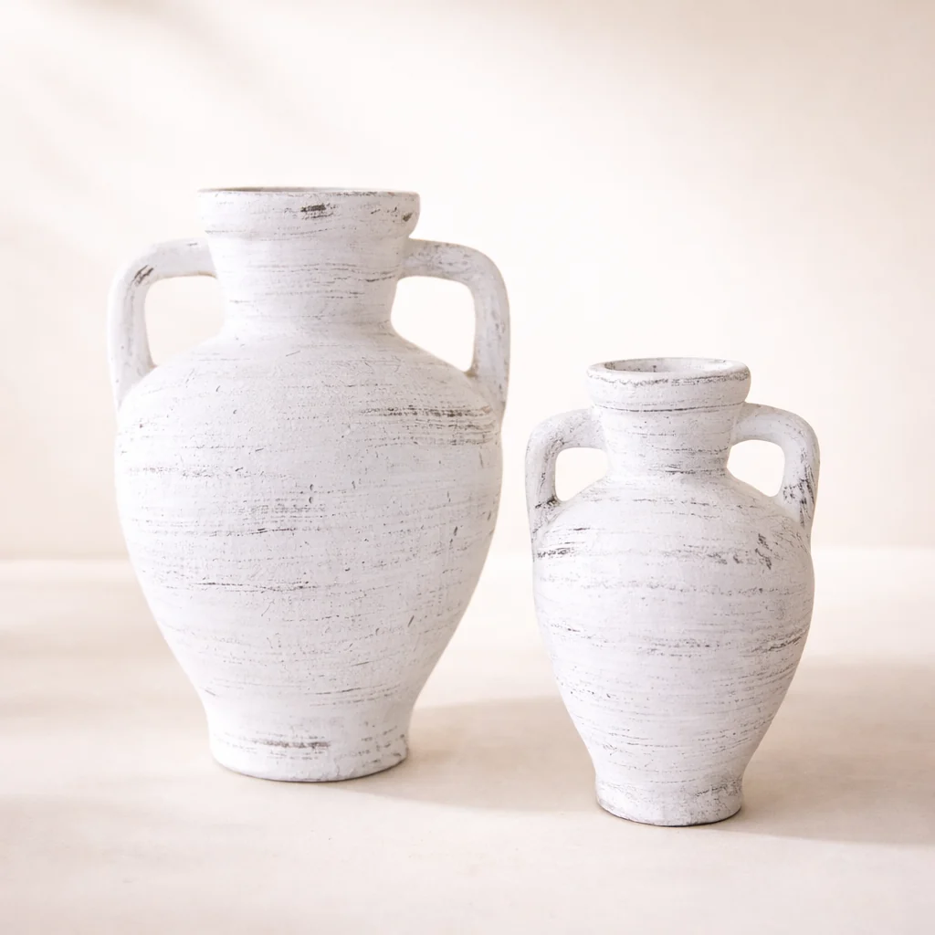 Lesbos White Urn Vase With Handle