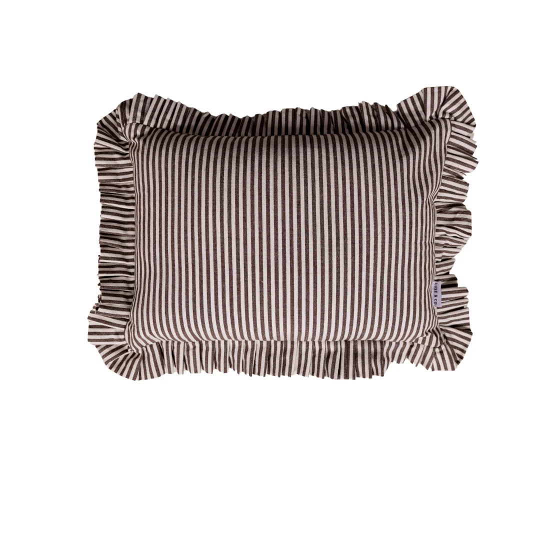 Ruffle Lumbar Pillow Cover Brown White Stripes