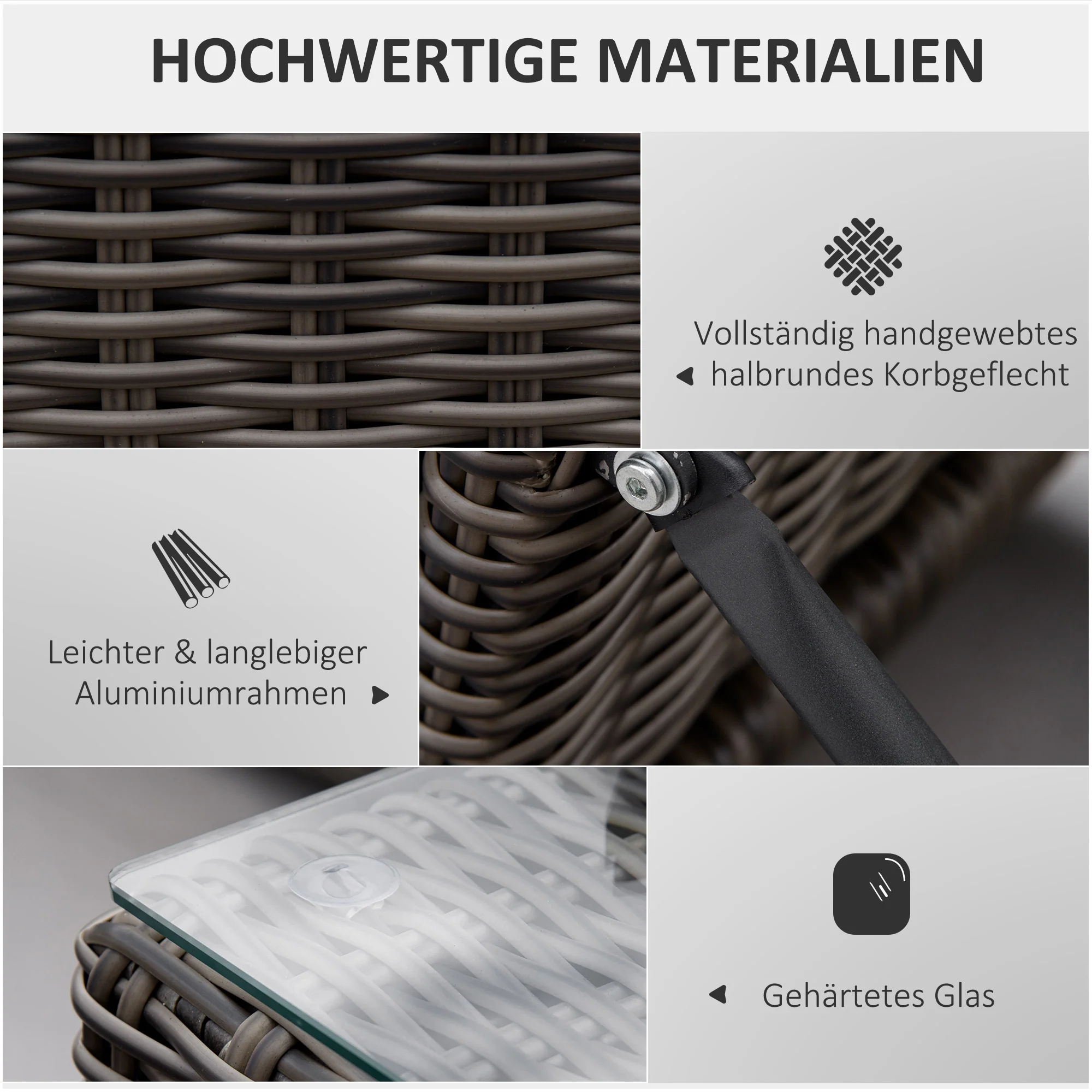 Outsunny poly rotan ligstoel met bijzettafel verstelbaar 60 x 195 x 86 cm