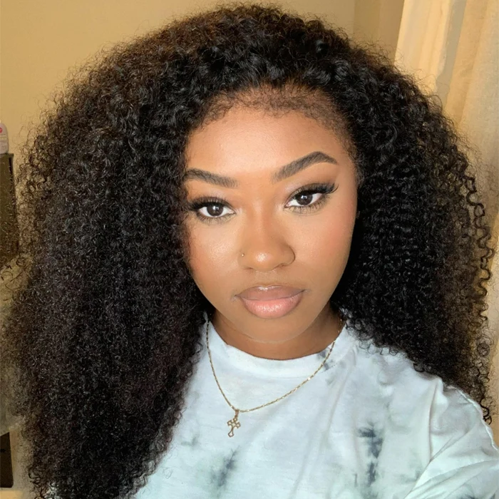 4C Edge Hybrid Hairline Kinky Curly HD Lace Human Hair Wig With Curly Edges Baby Hair Wigs