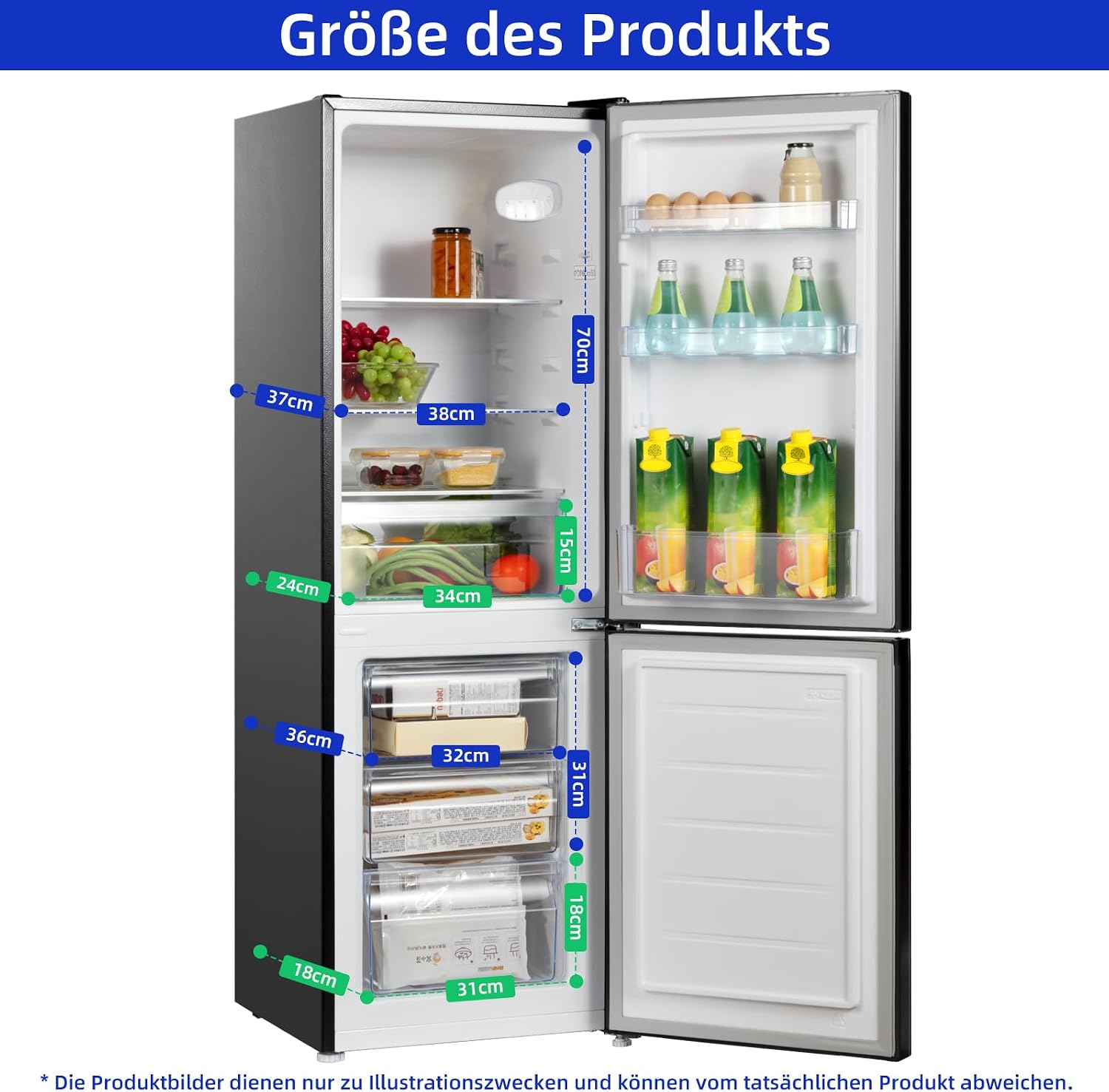 CHIQ Freistehender Kühlschrank mit Gefrierfach 157L (109L/48L) | Auto-Drain, 4-Sterne-Gefrierschrank | 47 cm B | LED Licht, Flexible Anpassung, Türausrichtung Wechselbar | Schwarz Inox