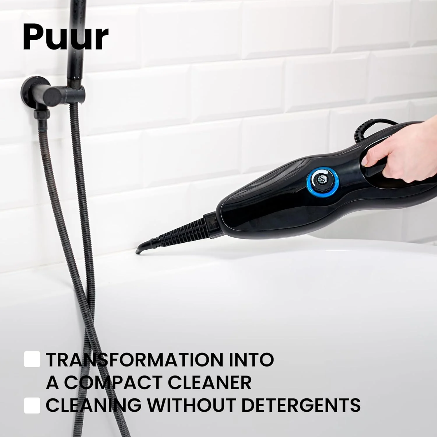 Zeegma PUUR Pulitore a Vapore, Pulizia Senza Prodotti Chimici, Pronto all'Uso in 25 Secondi, 7 Accessori Diversi, 2 Filtri per l'Acqua, Lunghezza Cavo 5m, Potenza 1500 W