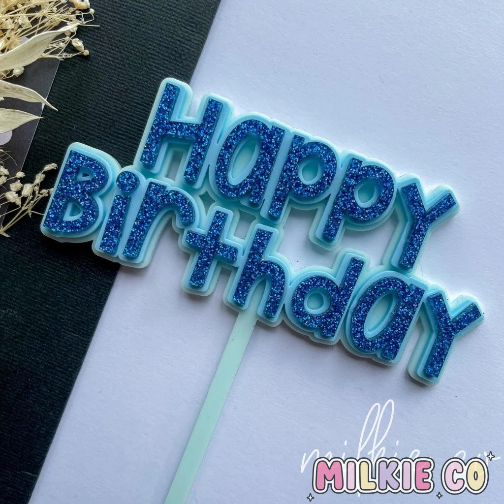 Blue Triple Layer 'Happy Birthday' Cake Topper