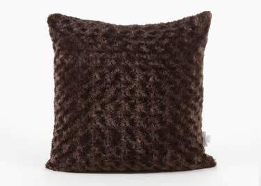 Luxe Rosebud Faux Fur Pillow, Brown