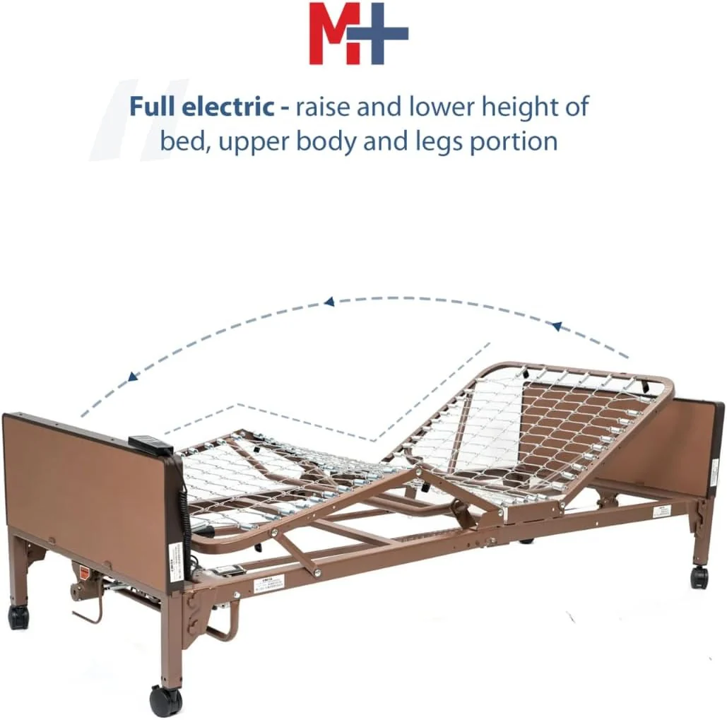 Fully electric hospital bed set, foam mattress, half side rails