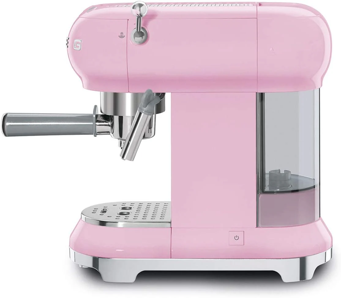 Smeg, ECF01WHEU Manual Espresso -Maschine, Cappuccino -System, Thermoblock, große Tassengehäuse und Doppelkaffeefunktion, 1 l Wassertank, kompakte Abmessungen, 1350W, Weiß