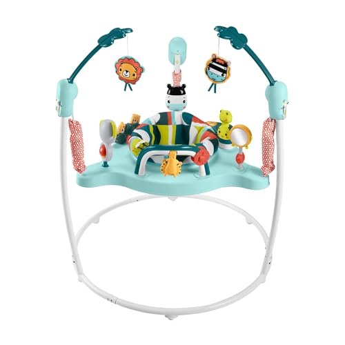 Fisher Price   Centro Attività Arcobaleno, con luci, 20 minuti di musica e suoni, seggiolino girevole, tanti accessori e amici animali, giocattolo per bambini, 0  anni, HNX59 : Prima infanzia