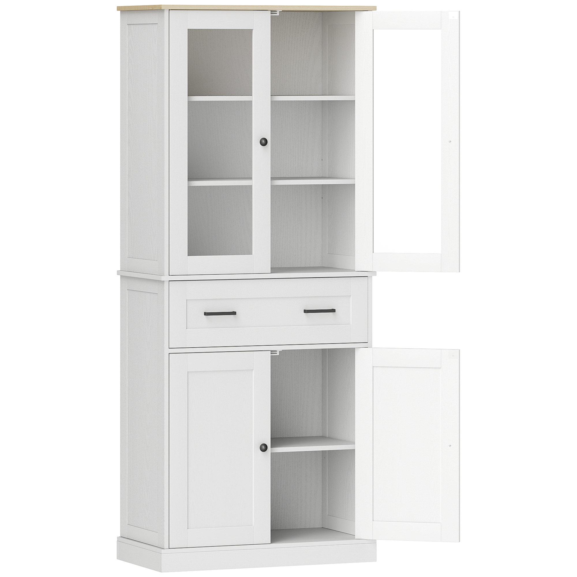 HOMCOM Keukenkast, Buffet, Acrylfront, Lades, 76 x 40 x 182,5 cm, Crèmewit
