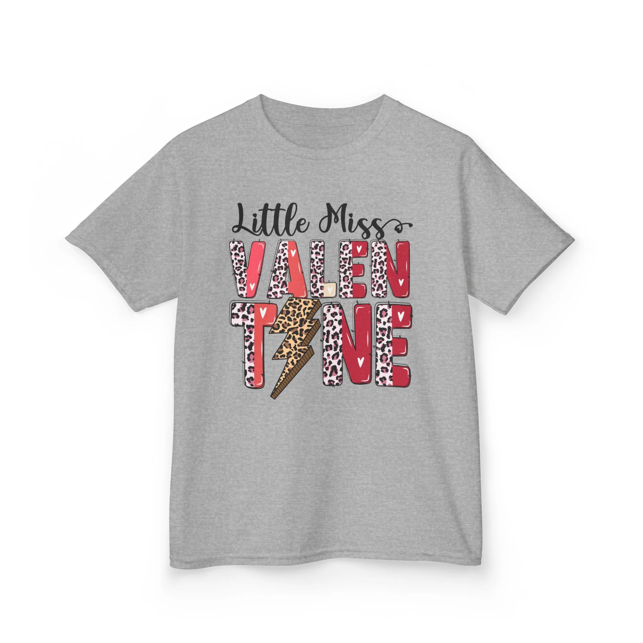 Little Miss Valentine Kids Tee | Leopard Heart Lightning Design