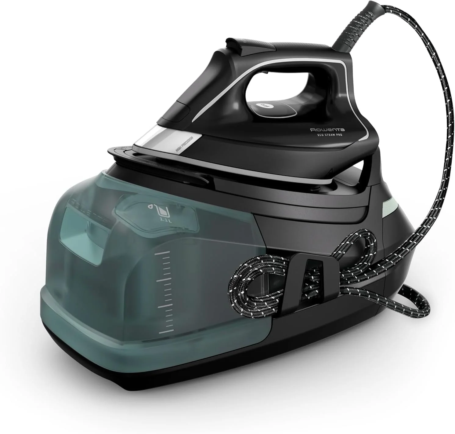Rowenta Silence Steam Pro – Ironing Center, Unlimited Autonomy, 8 Bars, Steam Boost 600 g/min, Microsteam Sole, ECO Function and Lime Reservoir, 1.3 Litres, Black and Grey, DG9248