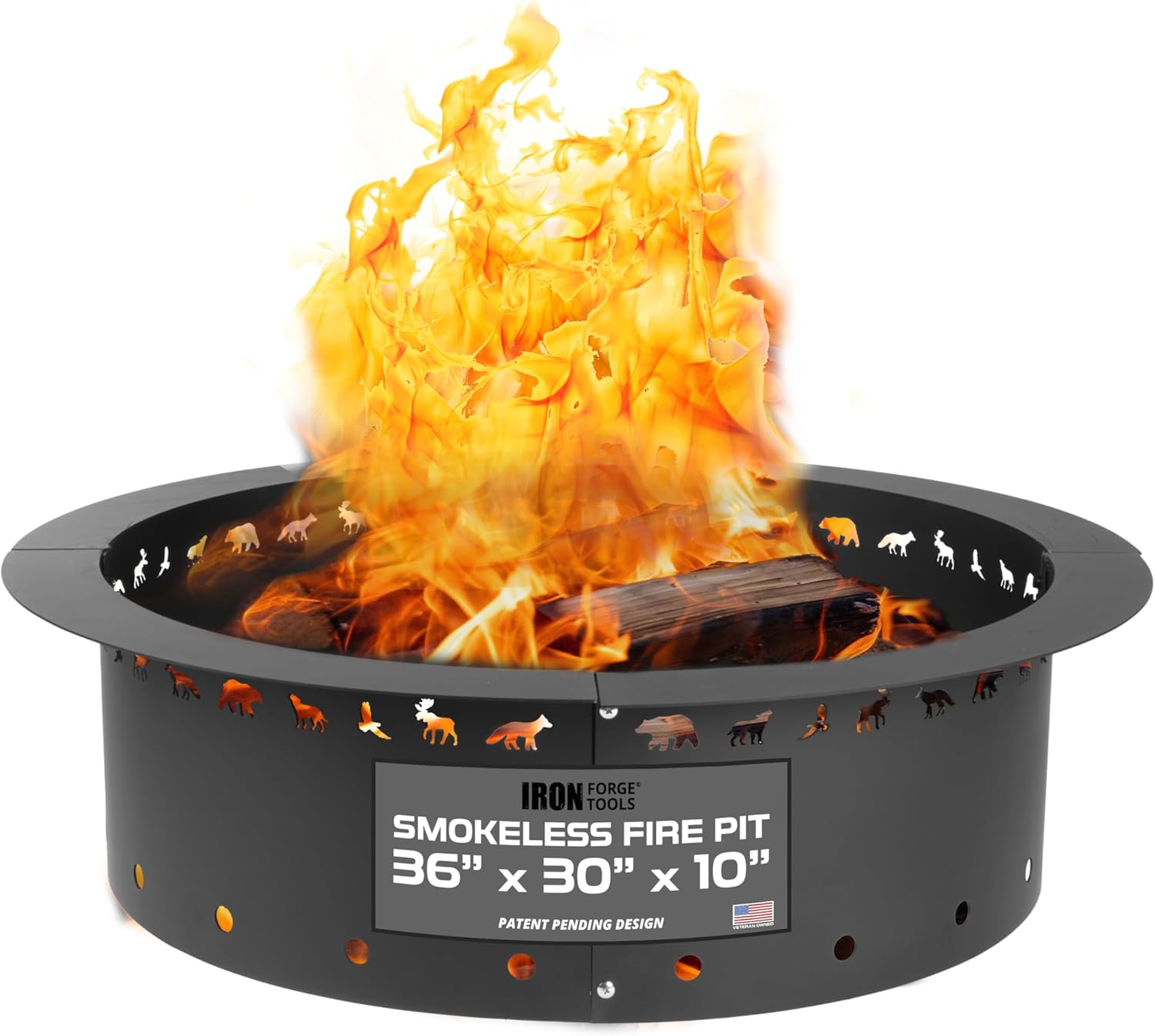 Iron Forge Tools Fire Pit Ring 36 Inch Outer/30 Inch Inner - Outdoor Heavy Duty Metal Round Smokeless Permanent Fire Ring Insert Liner (36x30x10)