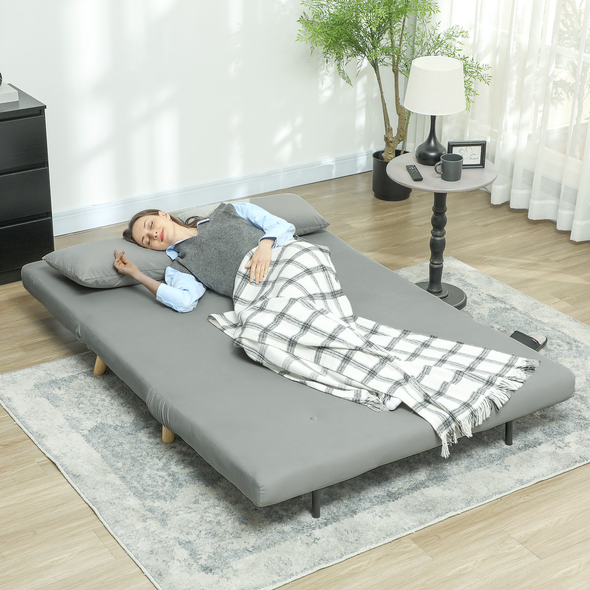 HOMCOM Slaapbank Relaxbank Bank Sofa, incl. 2 Kussens, Fluweel Look, 130 x 78 x 79 cm, Lichtgrijs